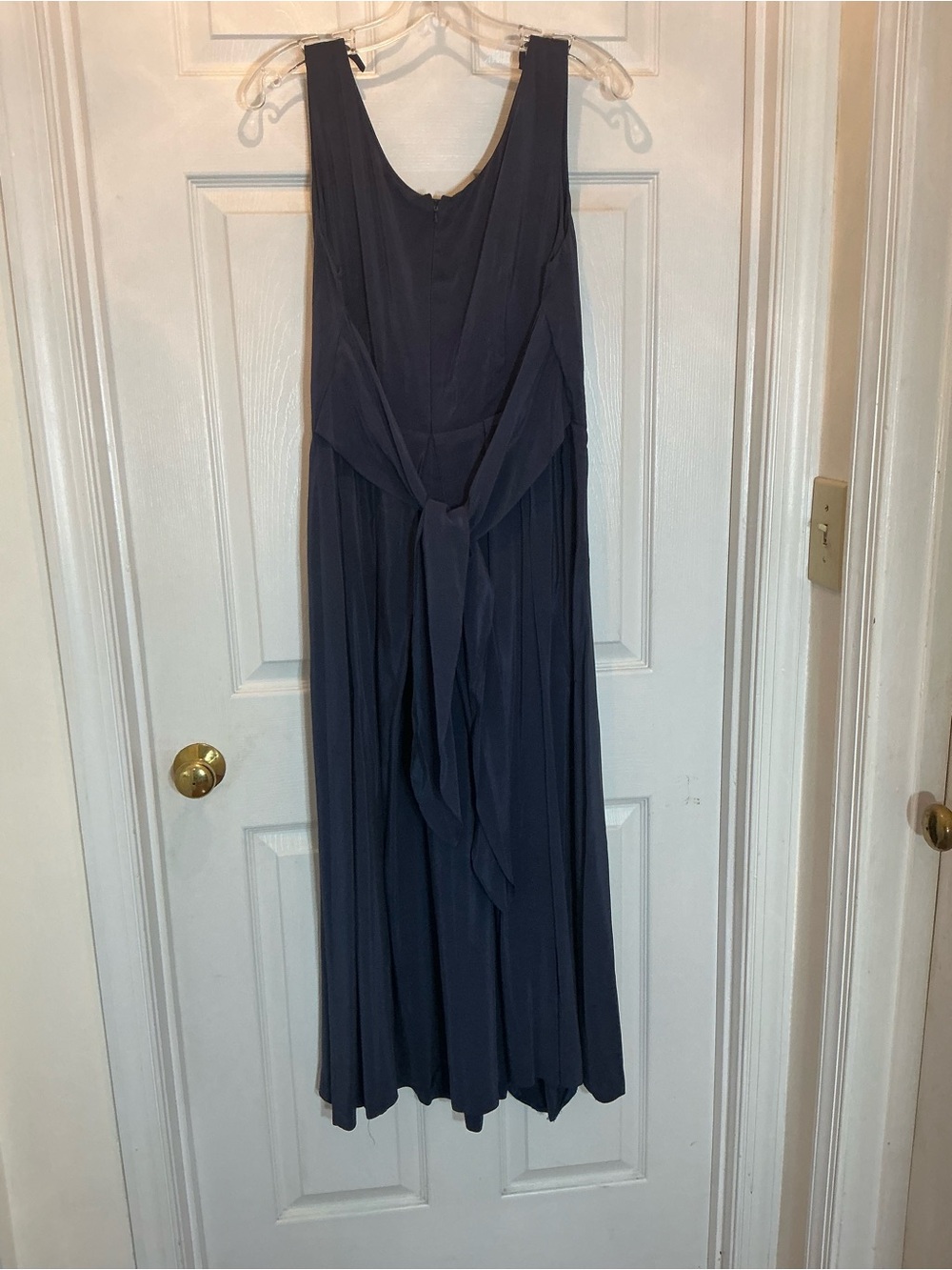 J Peterman Silk Maxi Dress Size 10 Navy Blue Tie Back